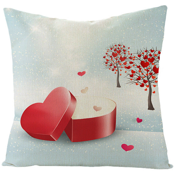 Square Linen-Texture Heart-Tree Decorative Throw Pillow Cover with Concealed Zipper