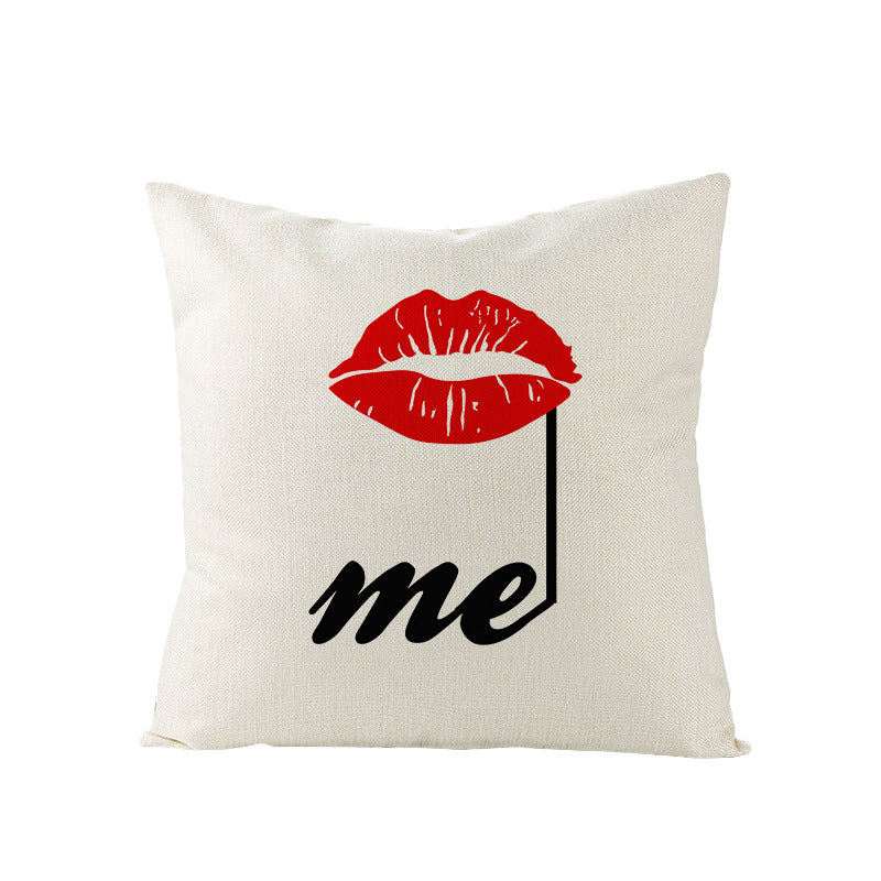 Square Linen-Texture Throw Pillow Cover with 'I Heart You' Typographic Print and Concealed Zipper