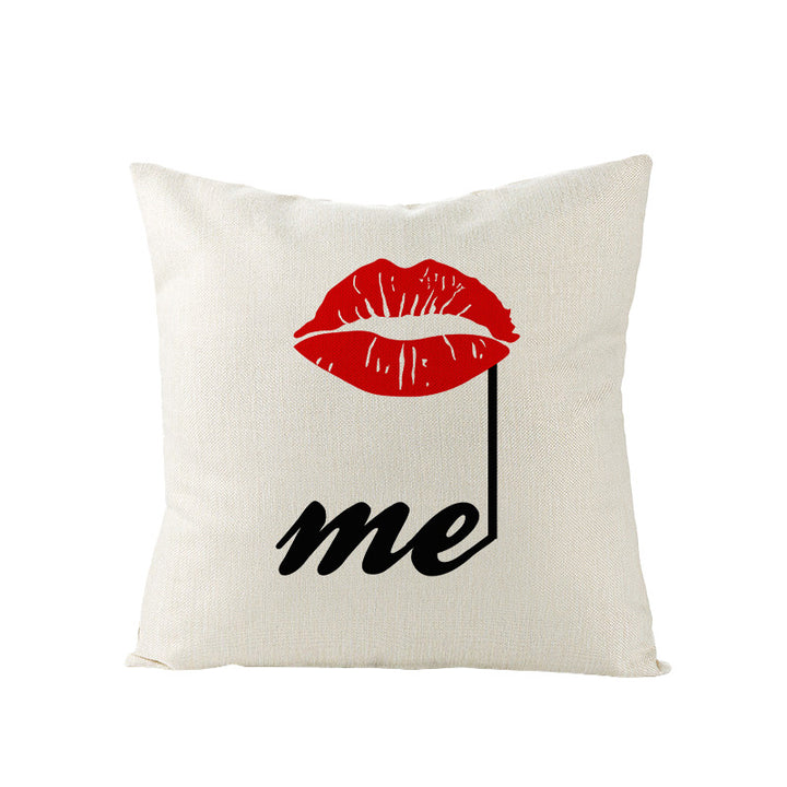 Square Linen-Texture Throw Pillow Cover with 'I Heart You' Typographic Print and Concealed Zipper