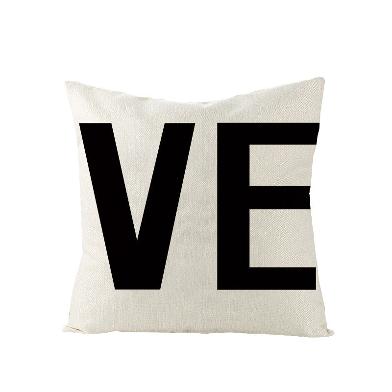 Square Linen-Texture Throw Pillow Cover with 'I Heart You' Typographic Print and Concealed Zipper