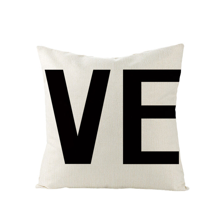 Square Linen-Texture Throw Pillow Cover with 'I Heart You' Typographic Print and Concealed Zipper