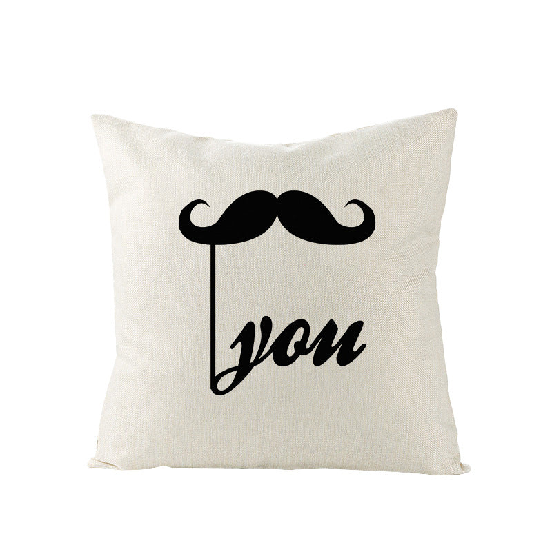 Square Linen-Texture Throw Pillow Cover with 'I Heart You' Typographic Print and Concealed Zipper