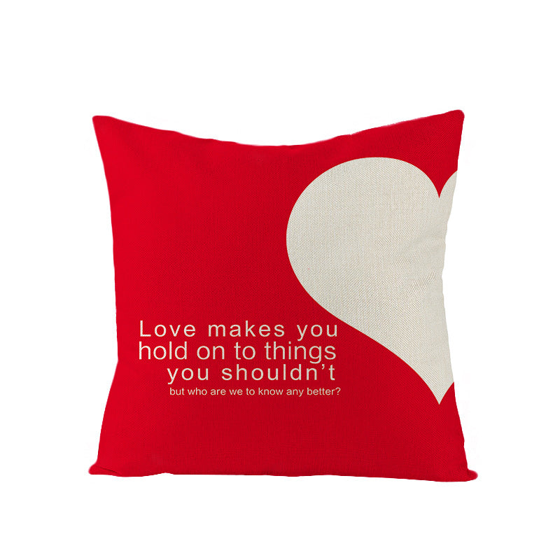Square Linen-Texture Throw Pillow Cover with 'I Heart You' Typographic Print and Concealed Zipper