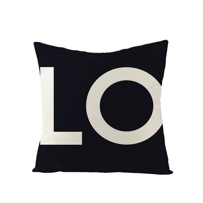 Square Linen-Texture Throw Pillow Cover with 'I Heart You' Typographic Print and Concealed Zipper