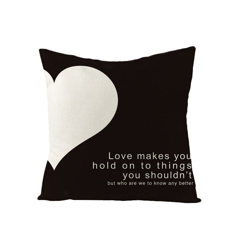 Square Linen-Texture Throw Pillow Cover with 'I Heart You' Typographic Print and Concealed Zipper