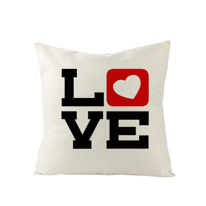 Square Linen-Texture Throw Pillow Cover with 'I Heart You' Typographic Print and Concealed Zipper