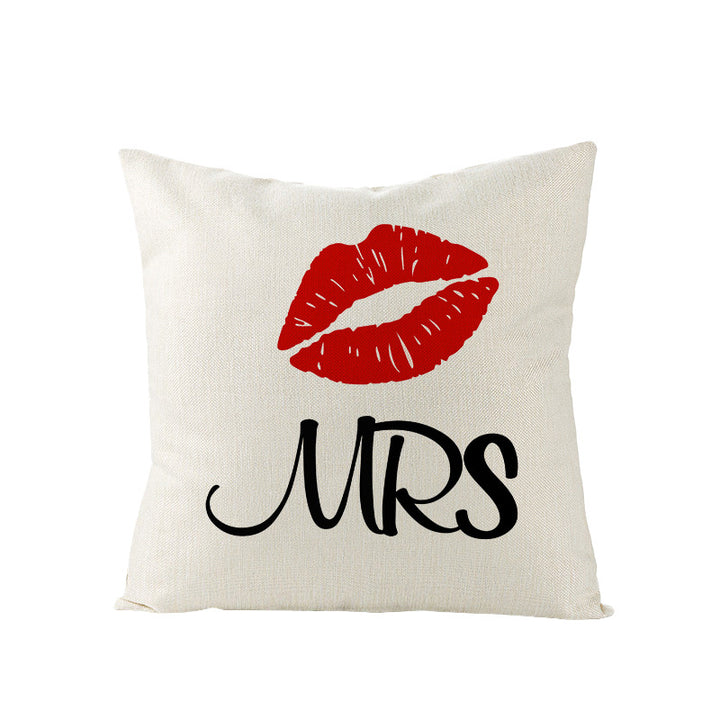 Square Linen-Texture Throw Pillow Cover with 'I Heart You' Typographic Print and Concealed Zipper