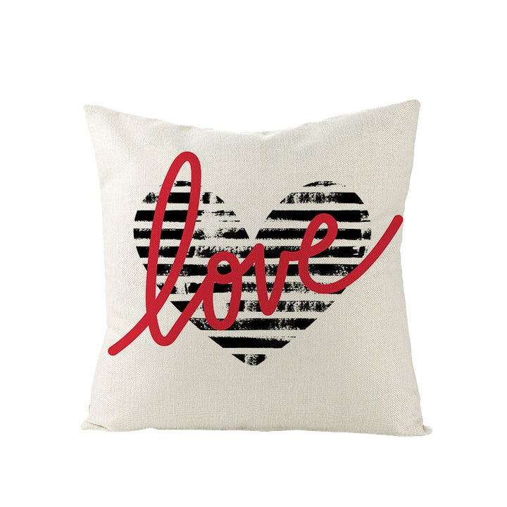 Square Linen-Texture Throw Pillow Cover with 'I Heart You' Typographic Print and Concealed Zipper