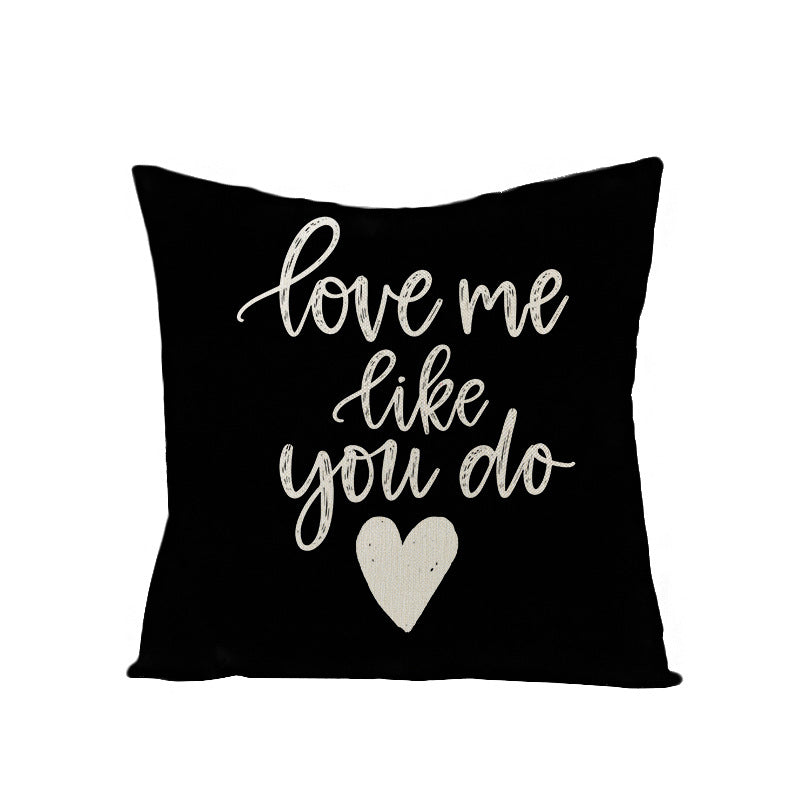 Square Linen-Texture Throw Pillow Cover with 'I Heart You' Typographic Print and Concealed Zipper