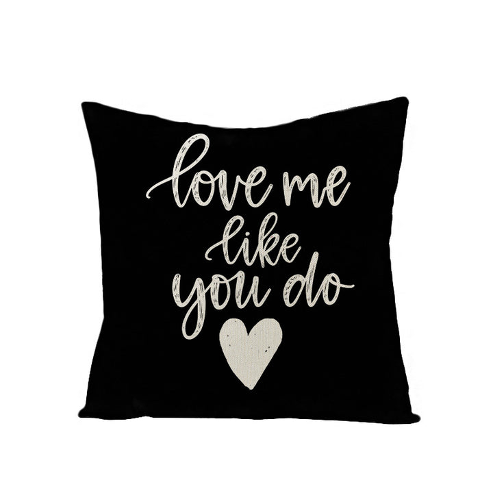 Square Linen-Texture Throw Pillow Cover with 'I Heart You' Typographic Print and Concealed Zipper