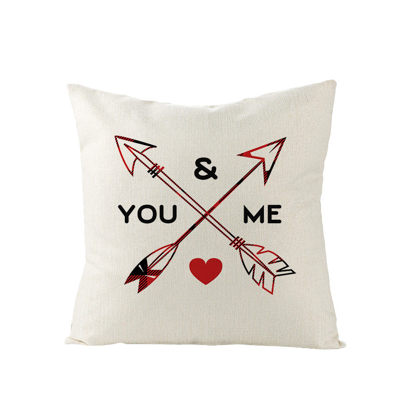Square Linen-Texture Throw Pillow Cover with 'I Heart You' Typographic Print and Concealed Zipper