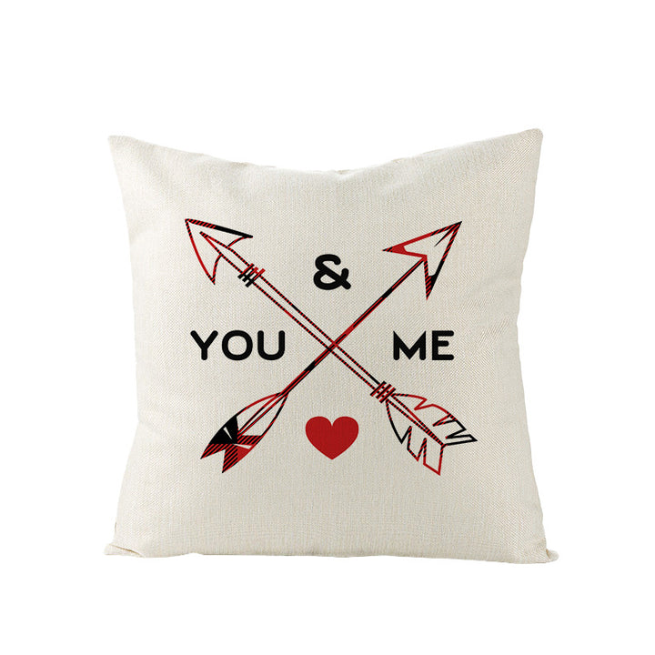 Square Linen-Texture Throw Pillow Cover with 'I Heart You' Typographic Print and Concealed Zipper
