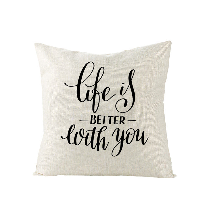 Square Linen-Texture Throw Pillow Cover with 'I Heart You' Typographic Print and Concealed Zipper