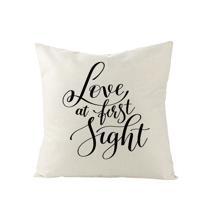 Square Linen-Texture Throw Pillow Cover with 'I Heart You' Typographic Print and Concealed Zipper