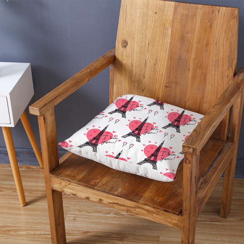 Decorative Square Pillow Cover Lip-Print Cotton-Linen Blend with Concealed Zipper