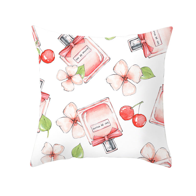 Decorative Square Pillow Cover Lip-Print Cotton-Linen Blend with Concealed Zipper
