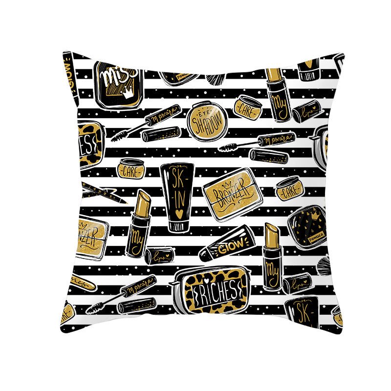 Decorative Square Pillow Cover Lip-Print Cotton-Linen Blend with Concealed Zipper