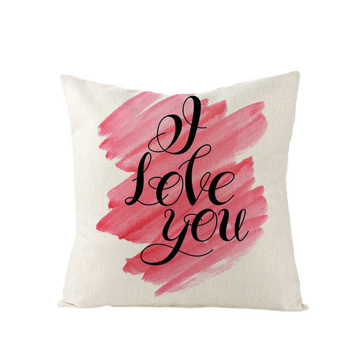 Square Linen-Texture Throw Pillow Cover with 'I Heart You' Typographic Print and Concealed Zipper