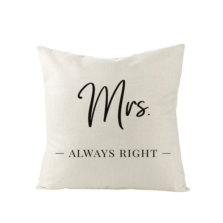 Square Linen-Texture Throw Pillow Cover with 'I Heart You' Typographic Print and Concealed Zipper