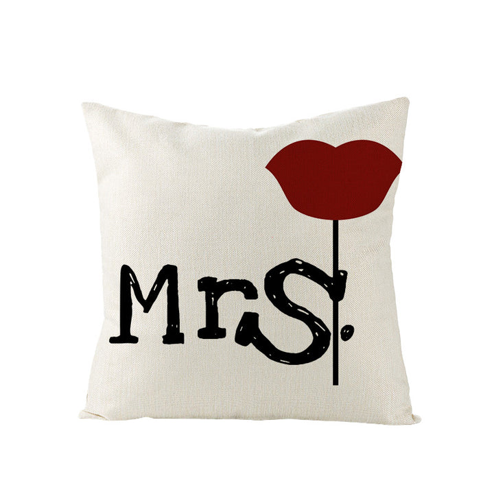 Square Linen-Texture Throw Pillow Cover with 'I Heart You' Typographic Print and Concealed Zipper