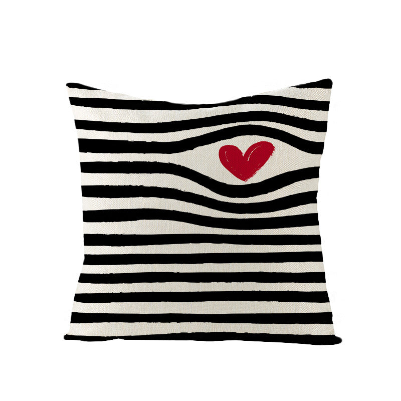 Square Linen-Texture Throw Pillow Cover with 'I Heart You' Typographic Print and Concealed Zipper