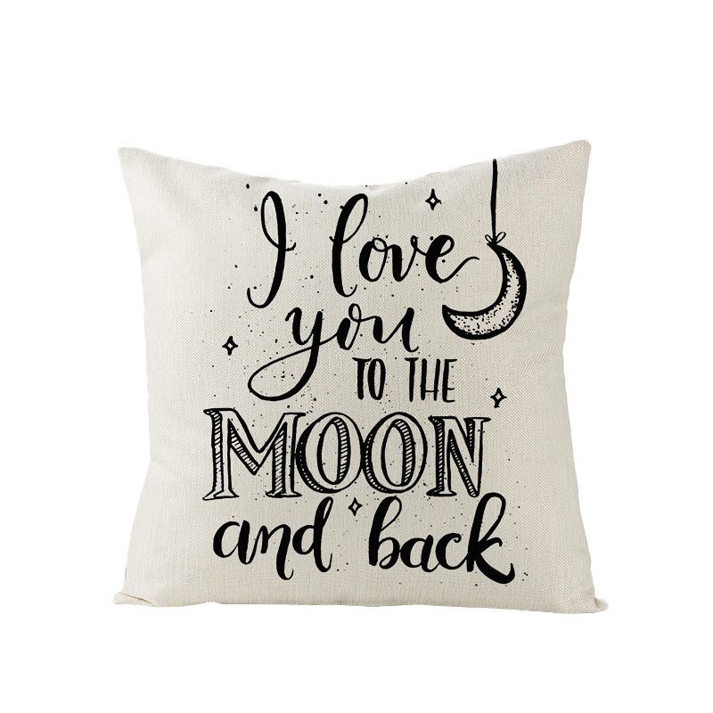 Square Linen-Texture Throw Pillow Cover with 'I Heart You' Typographic Print and Concealed Zipper