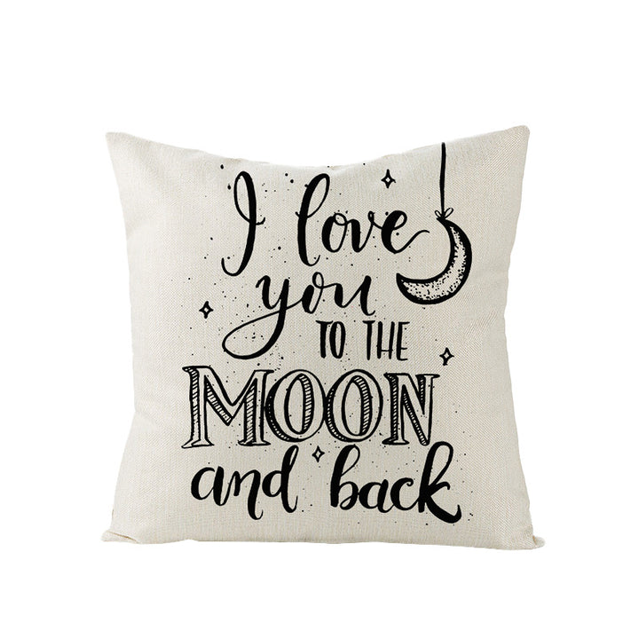 Square Linen-Texture Throw Pillow Cover with 'I Heart You' Typographic Print and Concealed Zipper