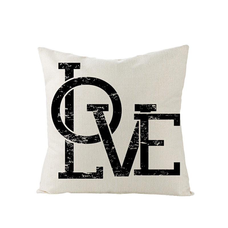 Square Linen-Texture Throw Pillow Cover with 'I Heart You' Typographic Print and Concealed Zipper
