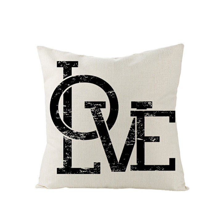 Square Linen-Texture Throw Pillow Cover with 'I Heart You' Typographic Print and Concealed Zipper