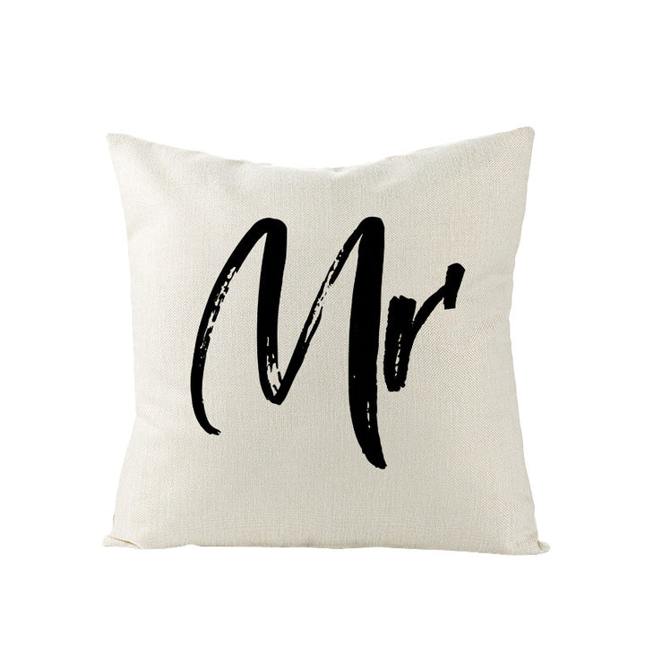 Square Linen-Texture Throw Pillow Cover with 'I Heart You' Typographic Print and Concealed Zipper