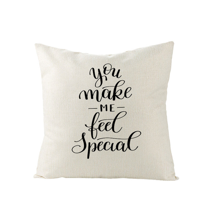 Square Linen-Texture Throw Pillow Cover with 'I Heart You' Typographic Print and Concealed Zipper