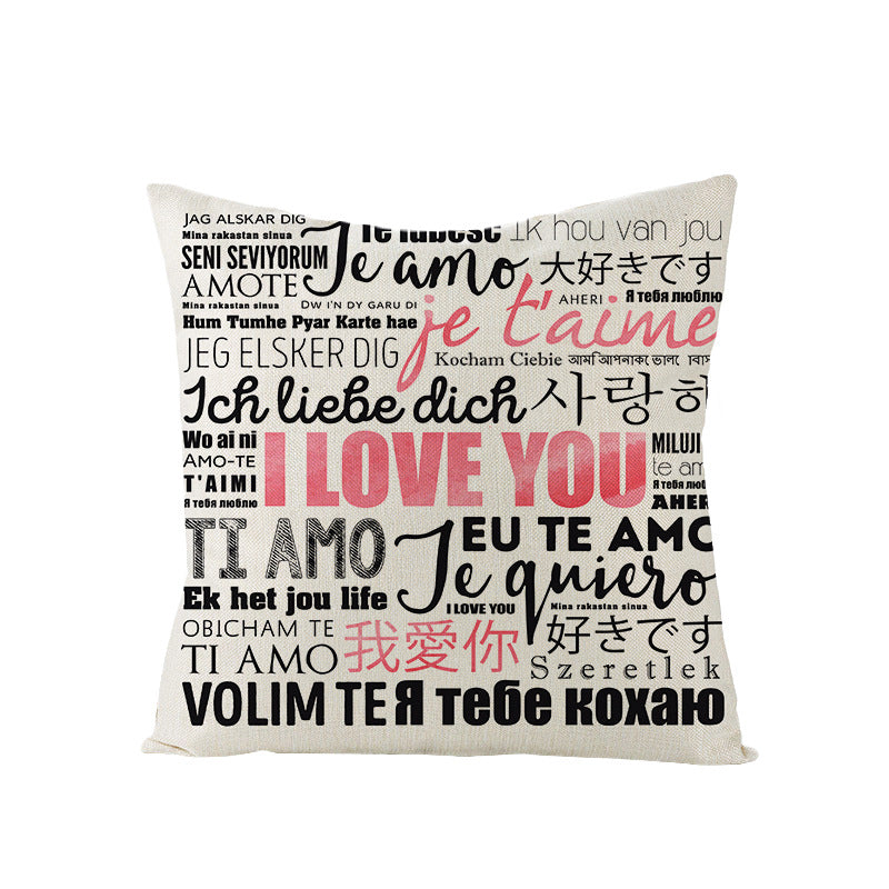 Square Linen-Texture Throw Pillow Cover with 'I Heart You' Typographic Print and Concealed Zipper