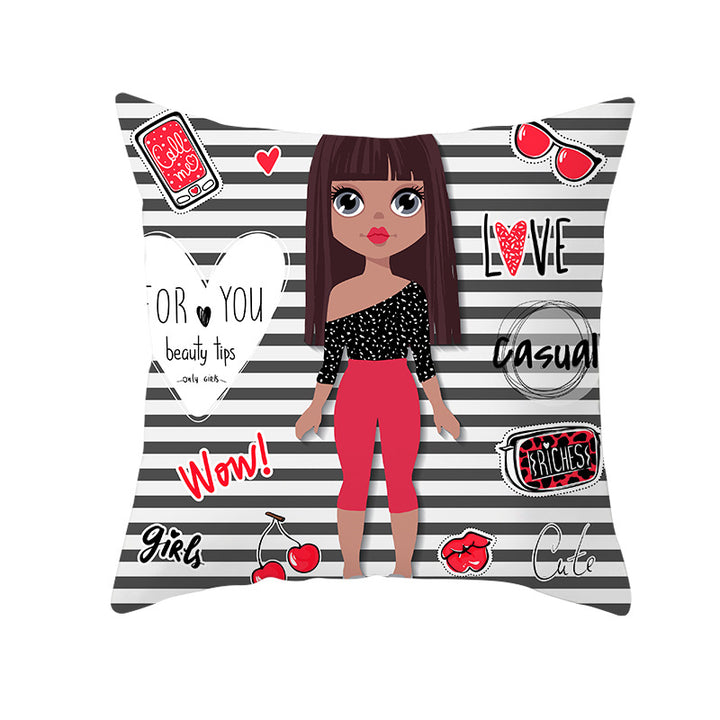 Decorative Square Pillow Cover Lip-Print Cotton-Linen Blend with Concealed Zipper