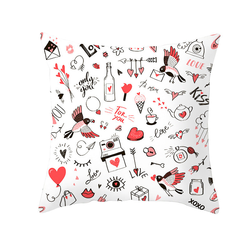 Decorative Square Pillow Cover Lip-Print Cotton-Linen Blend with Concealed Zipper