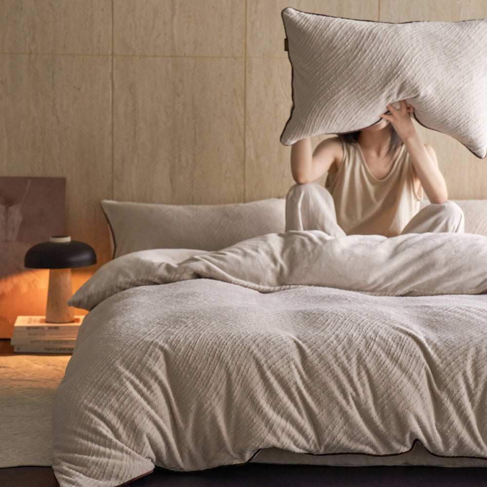 High-quality bedding set made of microfiber fleece, neutral design