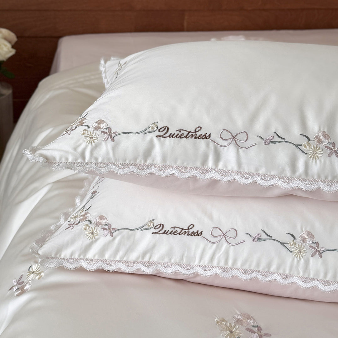 Cotton bedding set, 4-piece, embroidered, floral design