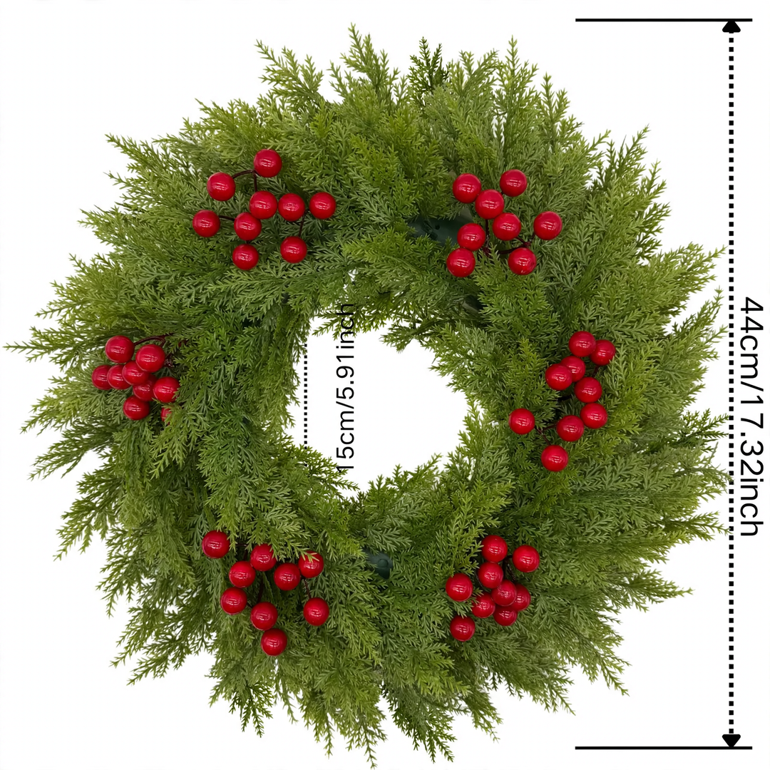 Artificial Christmas wreath with fir needles and berries