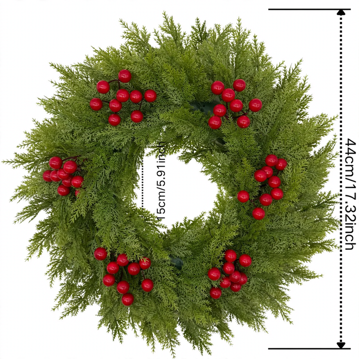 Artificial Christmas wreath with fir needles and berries