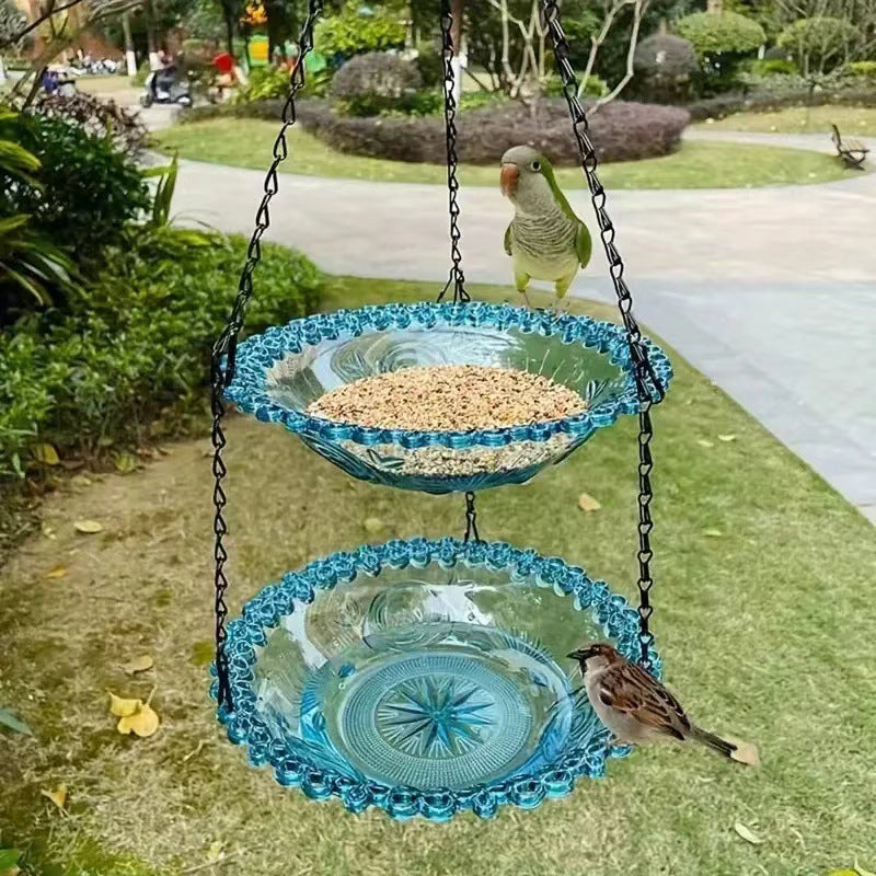 Hanging feeder and birdbath made of plastic