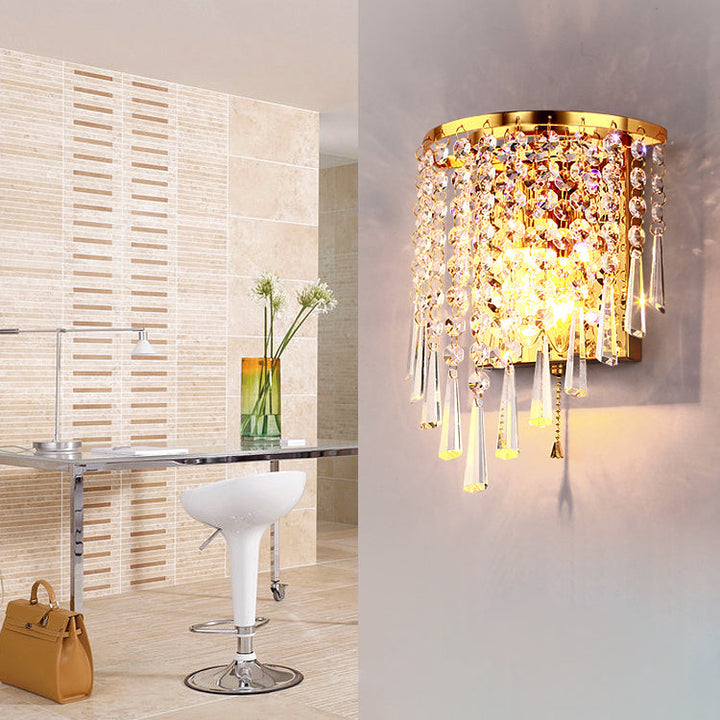 Stornfield | Modern Luxury Octagonal Semi-Round Crystal Stainless Steel Pearl 1-Light Sconce for Living Room