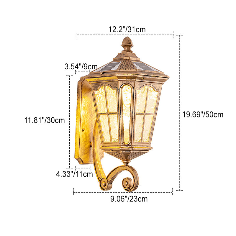 European Solar Outdoor Lantern Aluminum Glass Waterproof 1-Light Wall Sconce Lamp | Stornfield