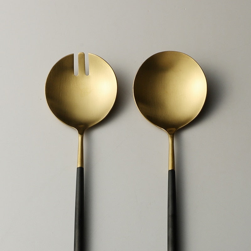 Stornfield | Black and Gold Salad Servers and Serving Utensils Set