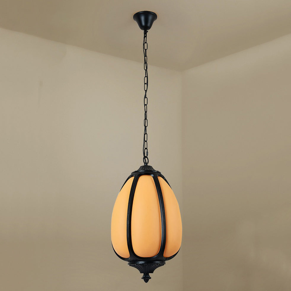 Traditional Chinese Waterproof Aluminum PC Dolomite Elliptical Pumpkin 1-Light Pendant Light For Ourdoor Patio | Stornfield