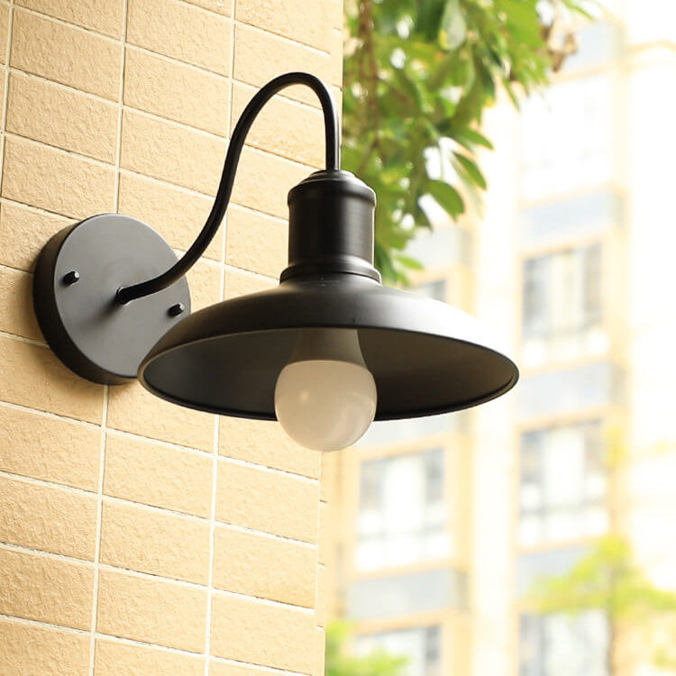 Retro Loft Dome Iron Outdoor Waterproof 1-Light Bent Arm Wall Sconce Lamp | Stornfield