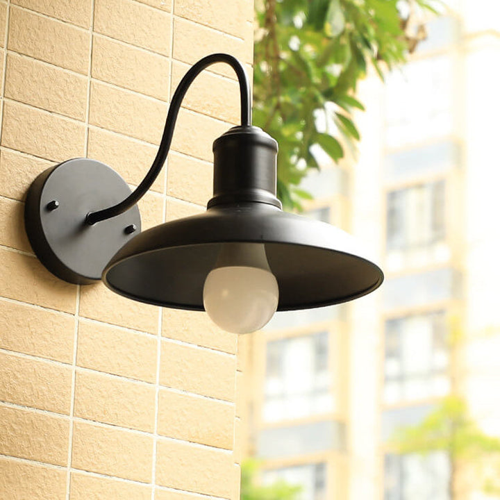 Retro Loft Dome Iron Outdoor Waterproof 1-Light Bent Arm Wall Sconce Lamp | Stornfield