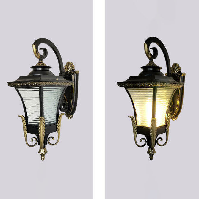 European Vintage Outdoor Square Cage Aluminum Glass 1-Light Wall Sconce Lamp | Stornfield