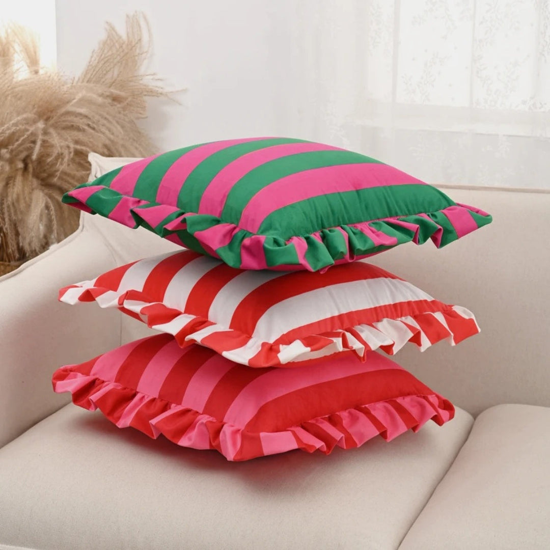 Stornfield | Retro Striped Ruffle Cushion Cover
