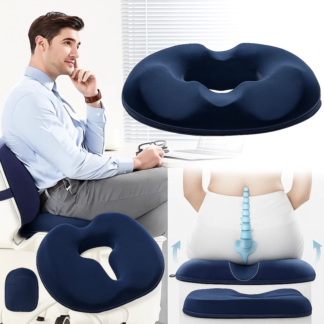 SitRelief | Donut Seat Cushion - Coccyx and Hemorrhoid Relief - Memory Foam - Washable Cover - Office, Travel, Post-partum Use Stornfield