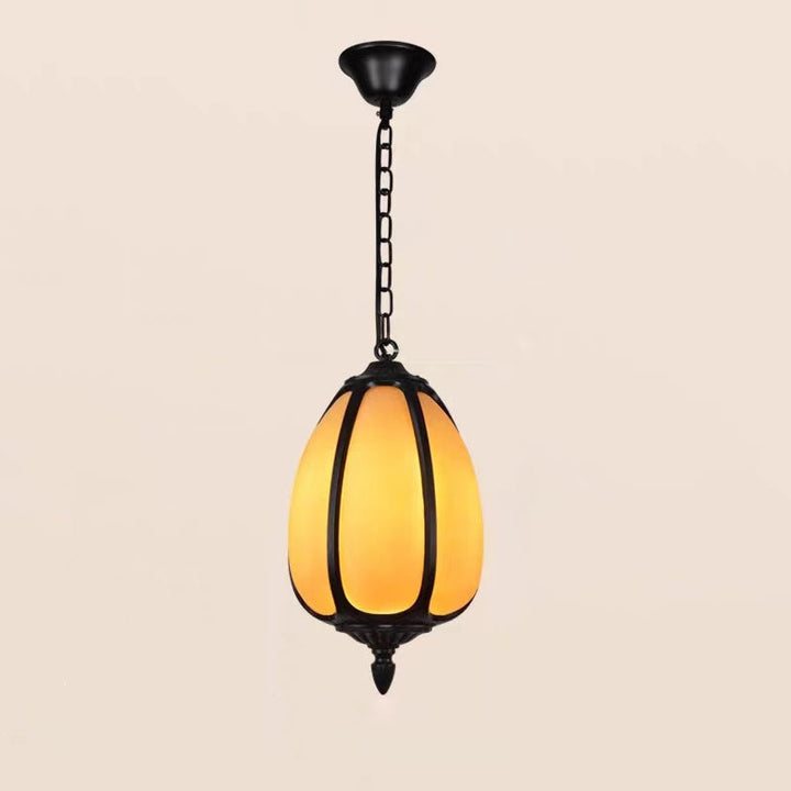 Traditional Chinese Waterproof Aluminum PC Dolomite Elliptical Pumpkin 1-Light Pendant Light For Ourdoor Patio | Stornfield