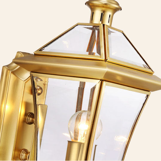 European Modern Luxury Quadrilateral Brass Glass Waterproof 1-Light Outdoor Wall Sconce Lamp | Stornfield